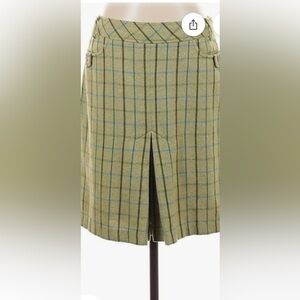 LOFT Olive Plaid A-Line Skirt